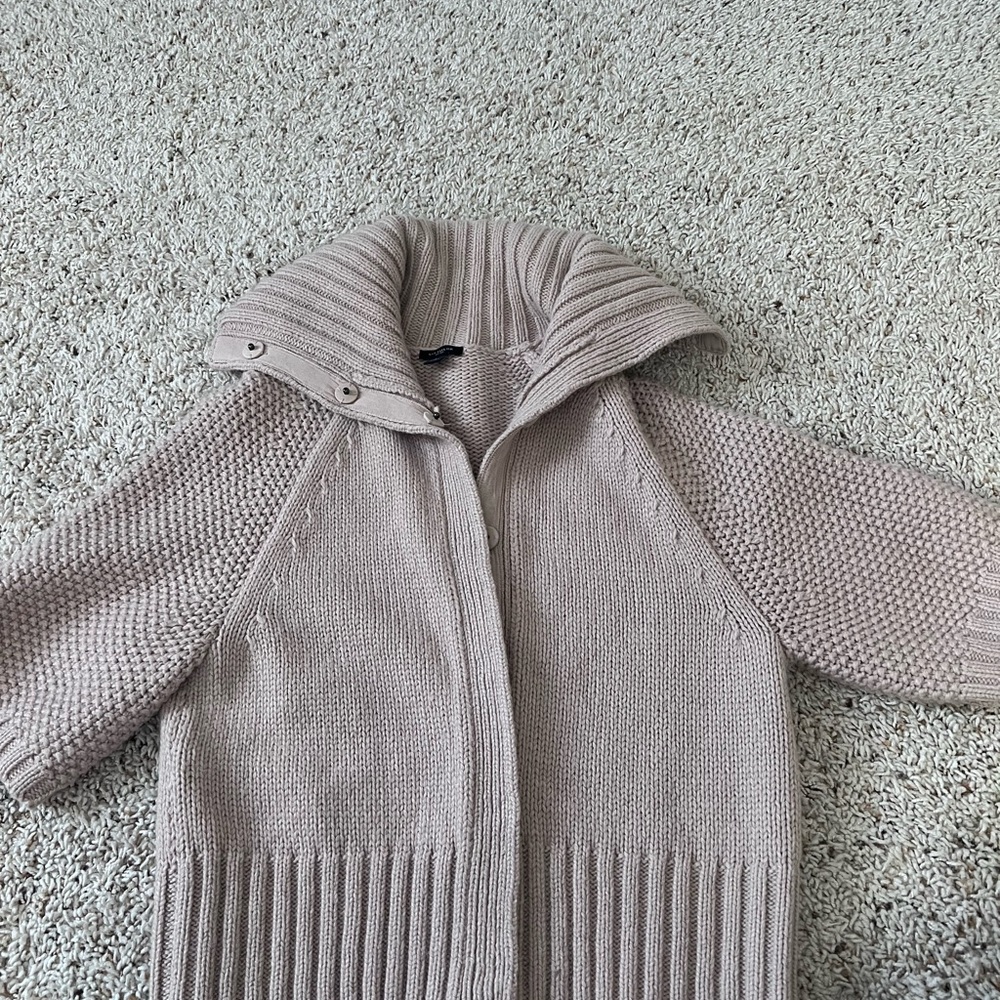 Ann Taylor Chunky Ribbed Shawl-Collar Cardigan - Light Beige